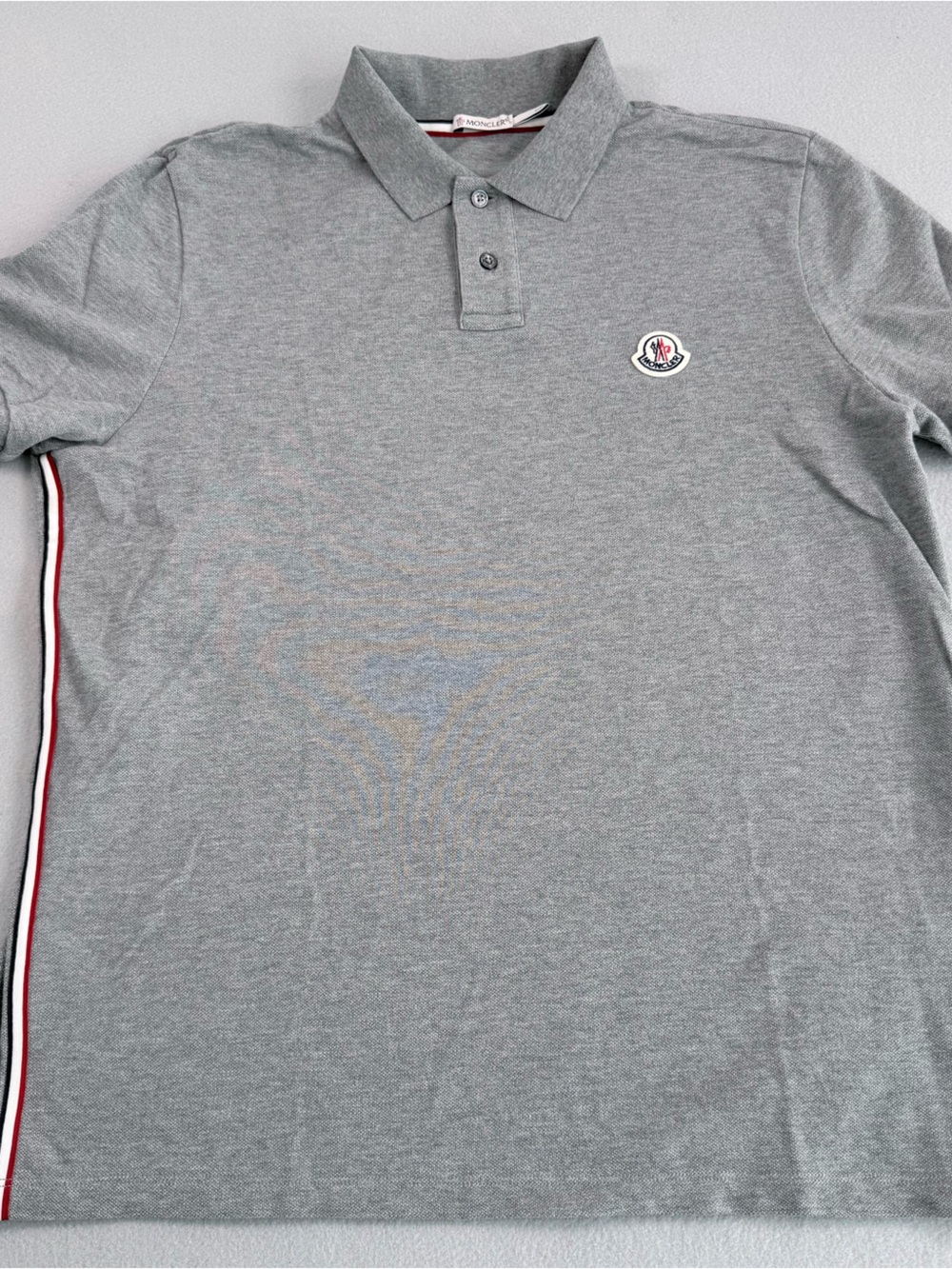 Moncler Grey Polo with Tricolor Side Stripe